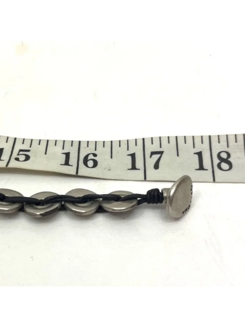 Uno De 50 Button Closure Necklace With Layered Silver-Tone Discs And Black Cord